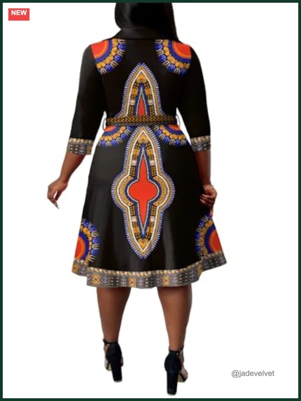 Plus Size Midi Dress Flutter Sleeve Wrap V-Neck A-Line with Pockets and Belt